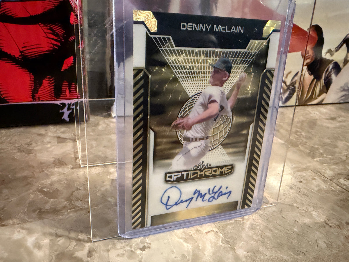 Denny McLain 2025 Leaf Optichrome Baseball Base Auto Gold Super Prismatic 1/1