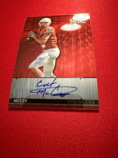 2026 Leaf Metal Football Colt McCoy Stainless Auto Red Flood Super Prismatic 1/1