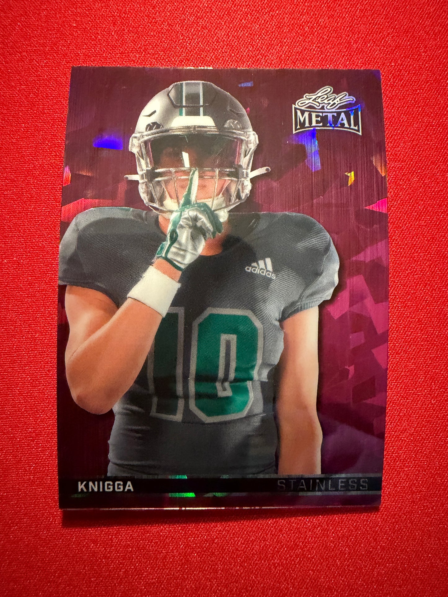 Noah Knigga 2026 Leaf Metal Football Base Pink Crystal 2/6