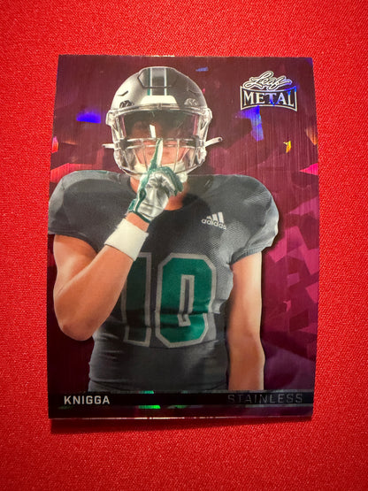 Noah Knigga 2026 Leaf Metal Football Base Pink Crystal 2/6