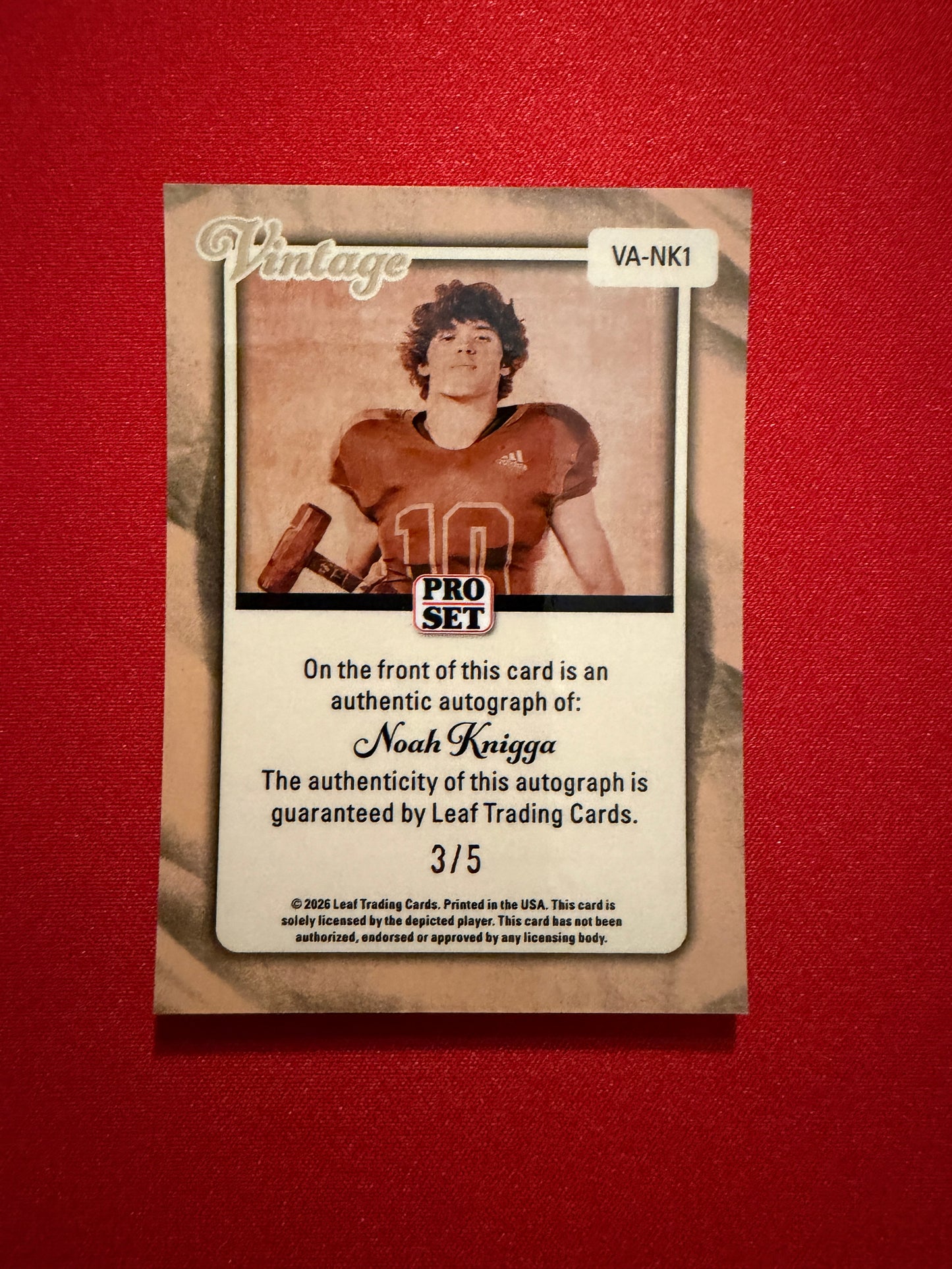 Noah Knigga 2026 Leaf Pro Set Metal Football Vintage Auto Blue /5