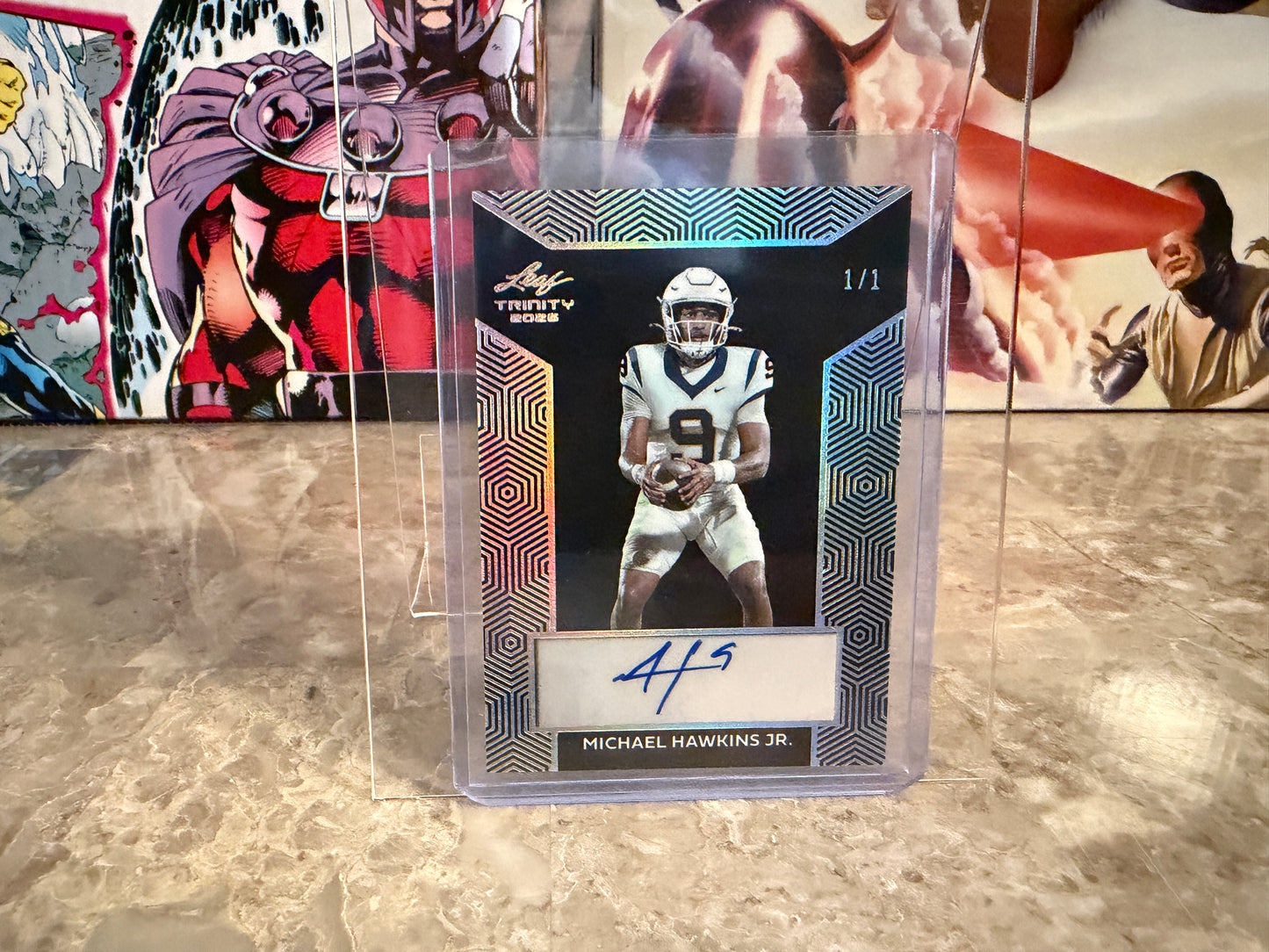 Michael Hawkins Jr. 2026 Leaf Trinity Football Base Auto Black Silver 1/1