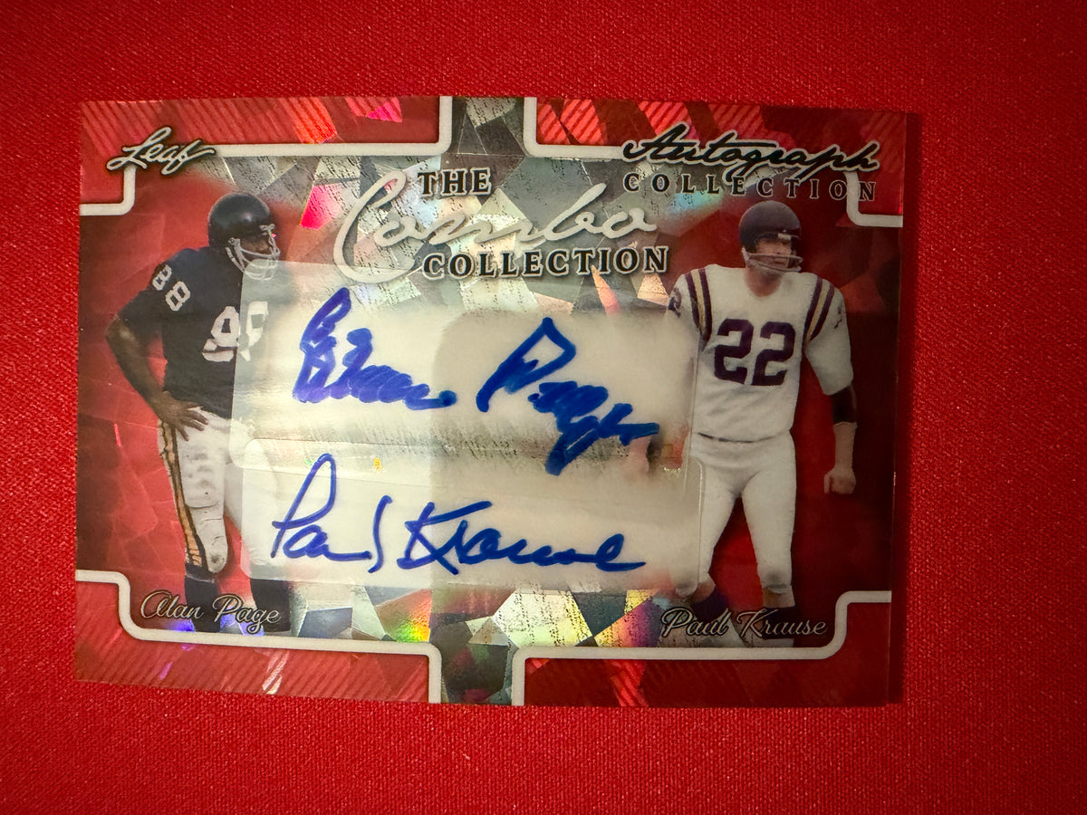 Paul Krause Alan Page 2026 Leaf Autograph Collection Combo Dual Cracked Ice 1/1