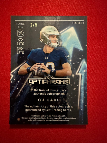 2026 Leaf Optichrome Football CJ Carr Raise the Bar Blue Auto /5 Color Match