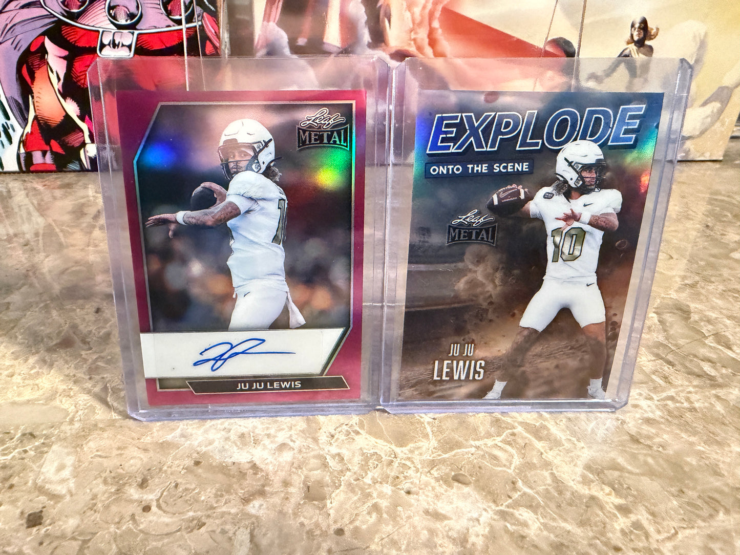 Juju Lewis 2026 Leaf Metal Football Auto Pink Explode 2-Card Lot