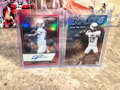 Juju Lewis 2026 Leaf Metal Football Auto Pink Explode 2-Card Lot