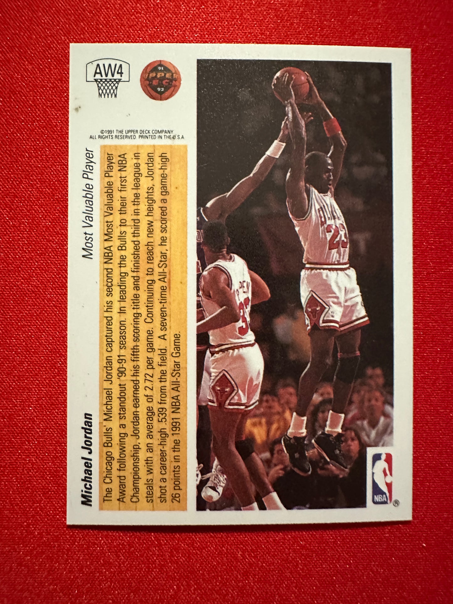 1991-92 Upper Deck MICHAEL JORDAN #AW4 Award Winner Hologram - Chicago Bulls