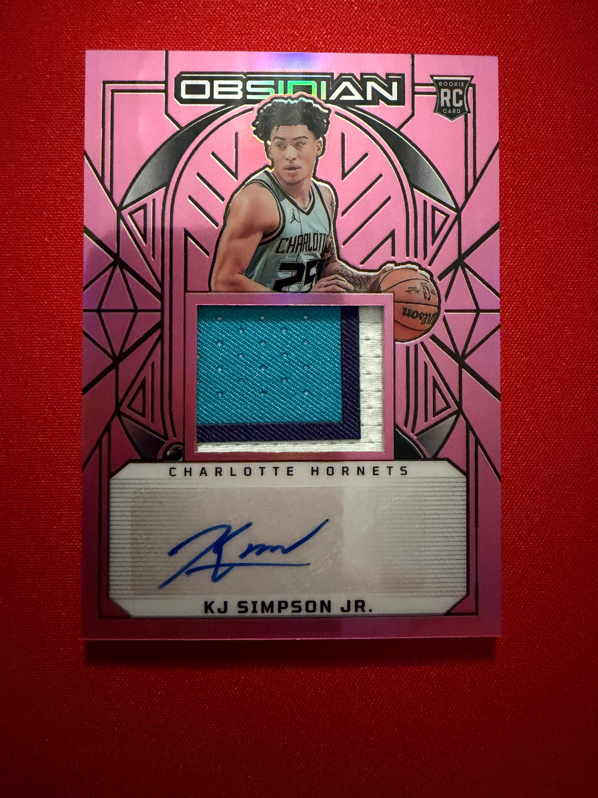 KJ Simpson Jr. 2024-25 Panini Obsidian Rookie Jersey Autographs Pink Flood /49