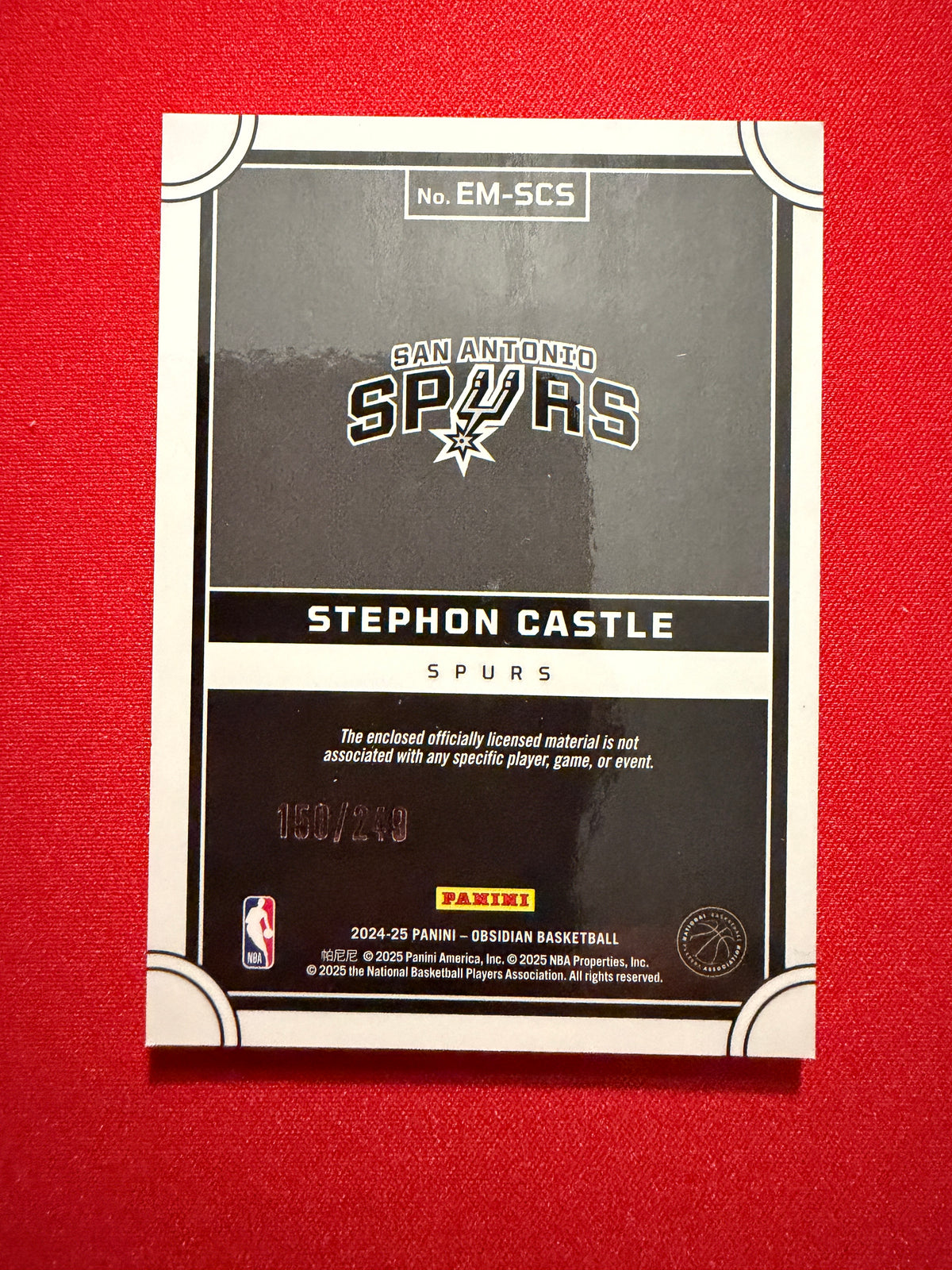 Stephon Castle 2024-25 Panini Obsidian Basketball Eclipse Jumbo Swatch RC /249