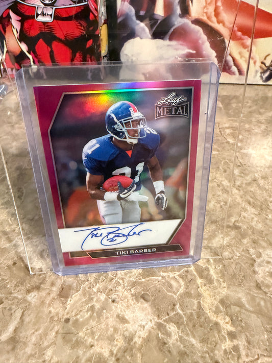 2026 Leaf Metal Football Pink Prismatic On-Card Auto Tiki Barber 2/5