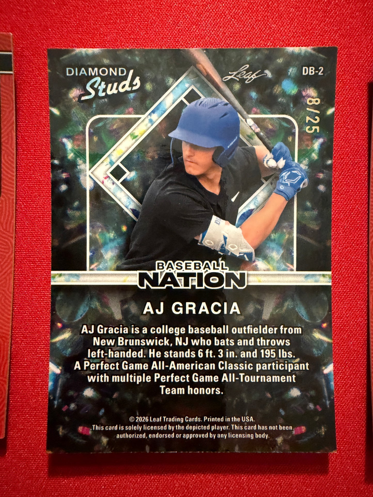 AJ Gracia 2026 Leaf Baseball Nation Base Diamond Studs 3-Card Lot