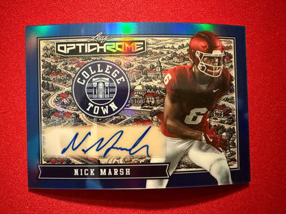 Nick Marsh 2026 Leaf Optichrome Football College Town Blue Prismatic /5