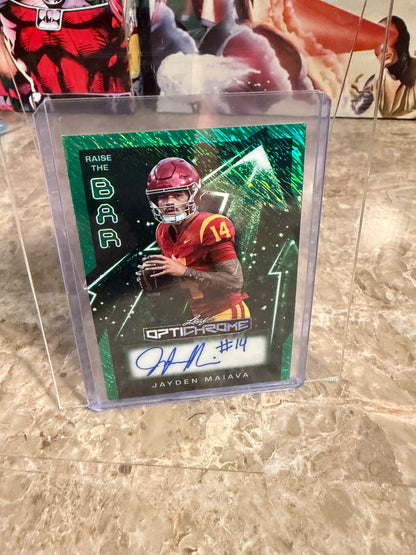 2026 Leaf Optichrome Football Jayden Maiava Raise the Bar Auto Green Shimmer 1/3