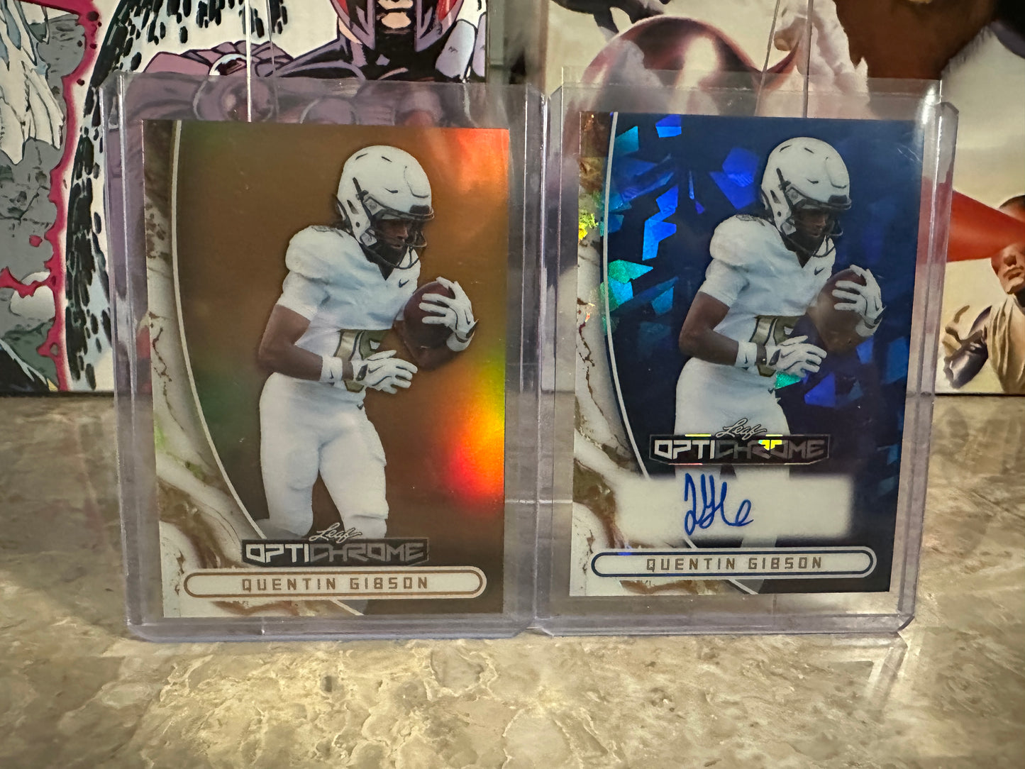2026 Leaf Optichrome Quentin Gibson 2-Card Lot Gold 1/1 & Blue Crystal Auto /5