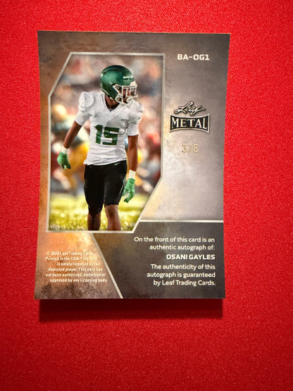 2026 Leaf Metal Football Osani Gayles Platinum Shimmer Auto /8