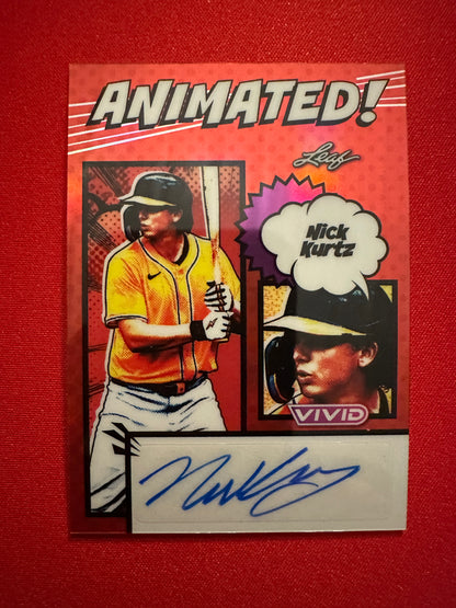 Nick Kurtz 2026 Leaf Vivid Animated Red Prismatic AUTO 1/2 Power Prospect