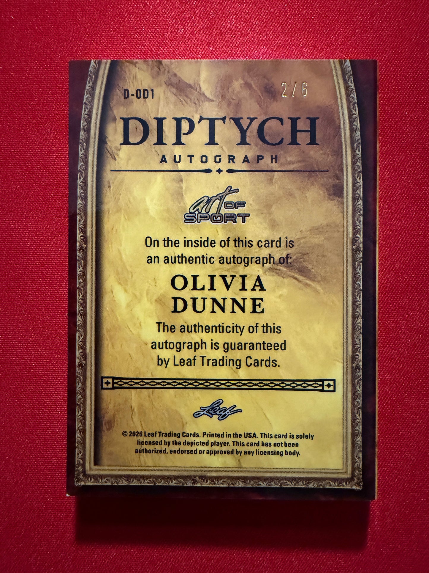 2026 Leaf Art of Sport Olivia Livvy Dunne Diptych Auto Booklet Sparkle /6