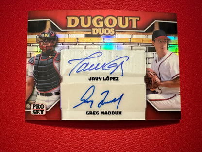 Greg Maddux Javy Lopez 2026 Pro Set Dual AUTO /5 Atlanta Dugout Duos