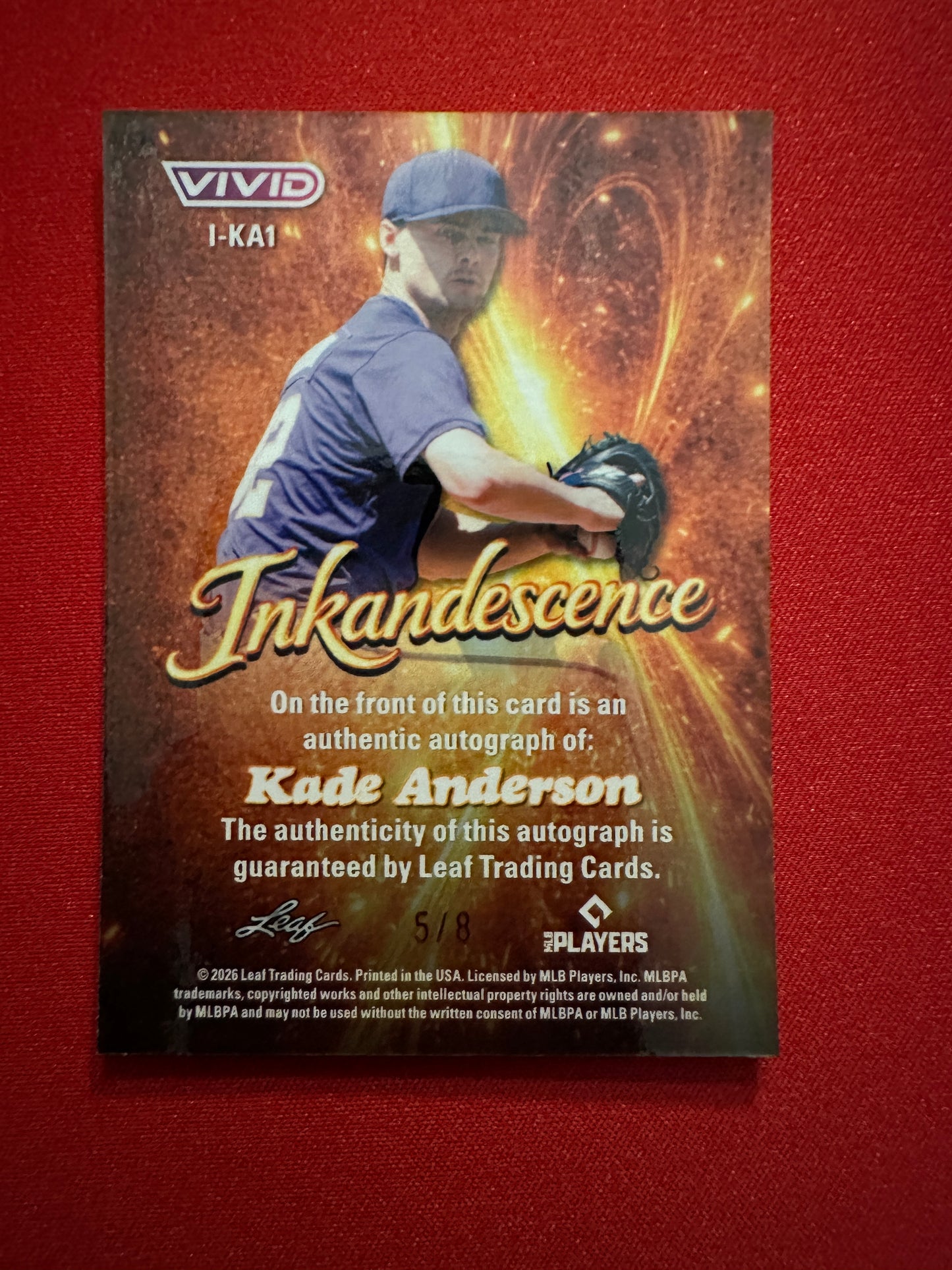 Kade Anderson 2026 Leaf Vivid Inkandescence Green Techno AUTO /8 Mariners #3 Pick