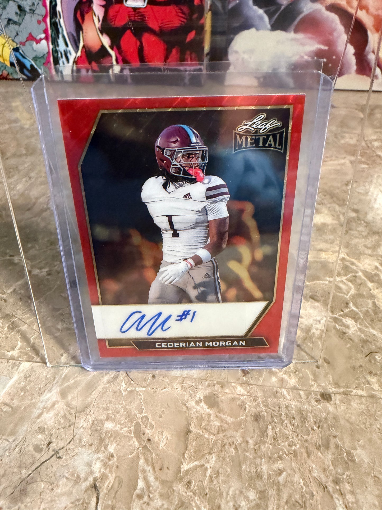 2026 Leaf Metal Football Cederian Morgan Red Flood Super Prismatic Auto