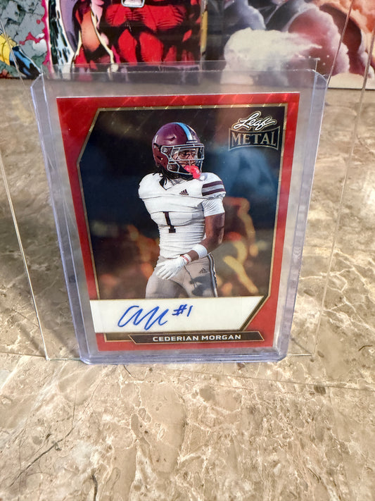 2026 Leaf Metal Football Cederian Morgan Red Flood Super Prismatic Auto