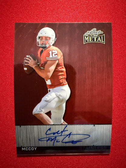2026 Leaf Metal Football Colt McCoy Stainless Auto Red Flood Super Prismatic 1/1