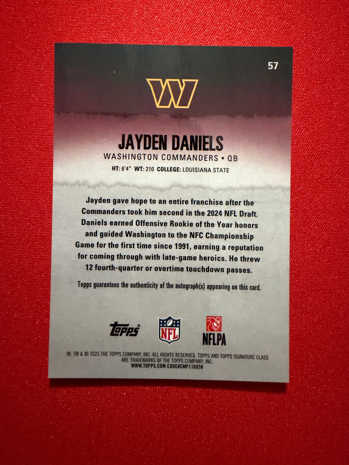 2025 Topps Signature Class Football Jayden Daniels Auto Orange Chrome /50