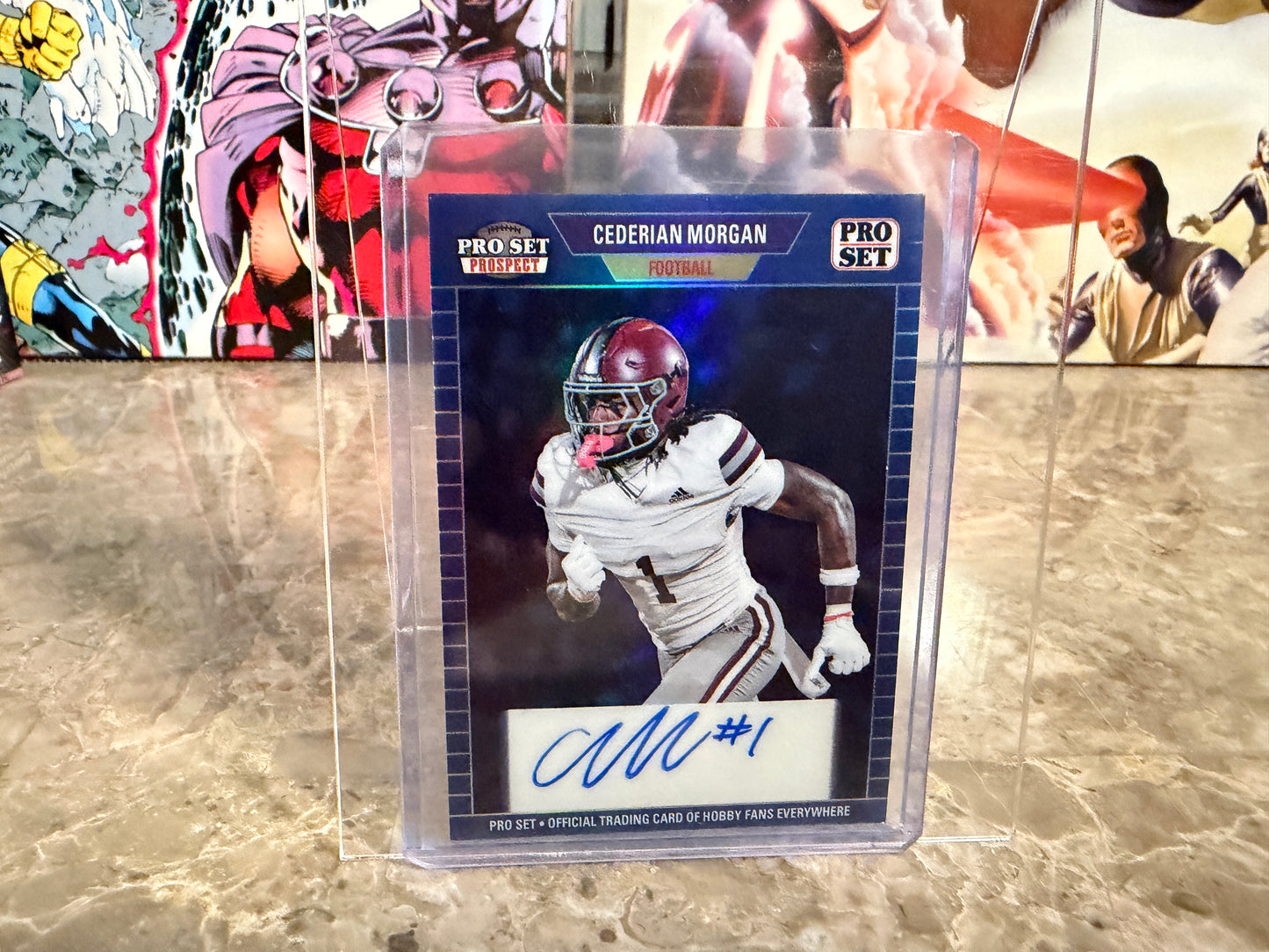 2026 Leaf Pro Set Metal Football Cederian Morgan 1989 Auto Blue 1/5 Bookend