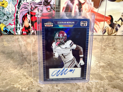 2026 Leaf Pro Set Metal Football Cederian Morgan 1989 Auto Blue 1/5 Bookend