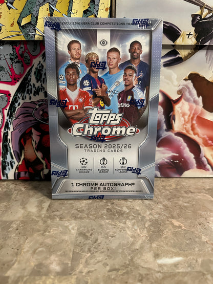 2025-26 Topps Chrome UEFA Club Competitions Hobby Box – 1 Auto + Refractors