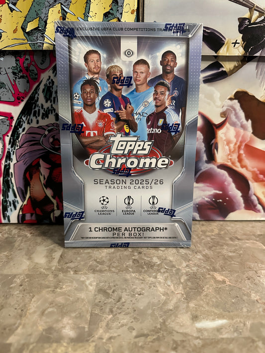 2025-26 Topps Chrome UEFA Club Competitions Hobby Box – 1 Auto + Refractors