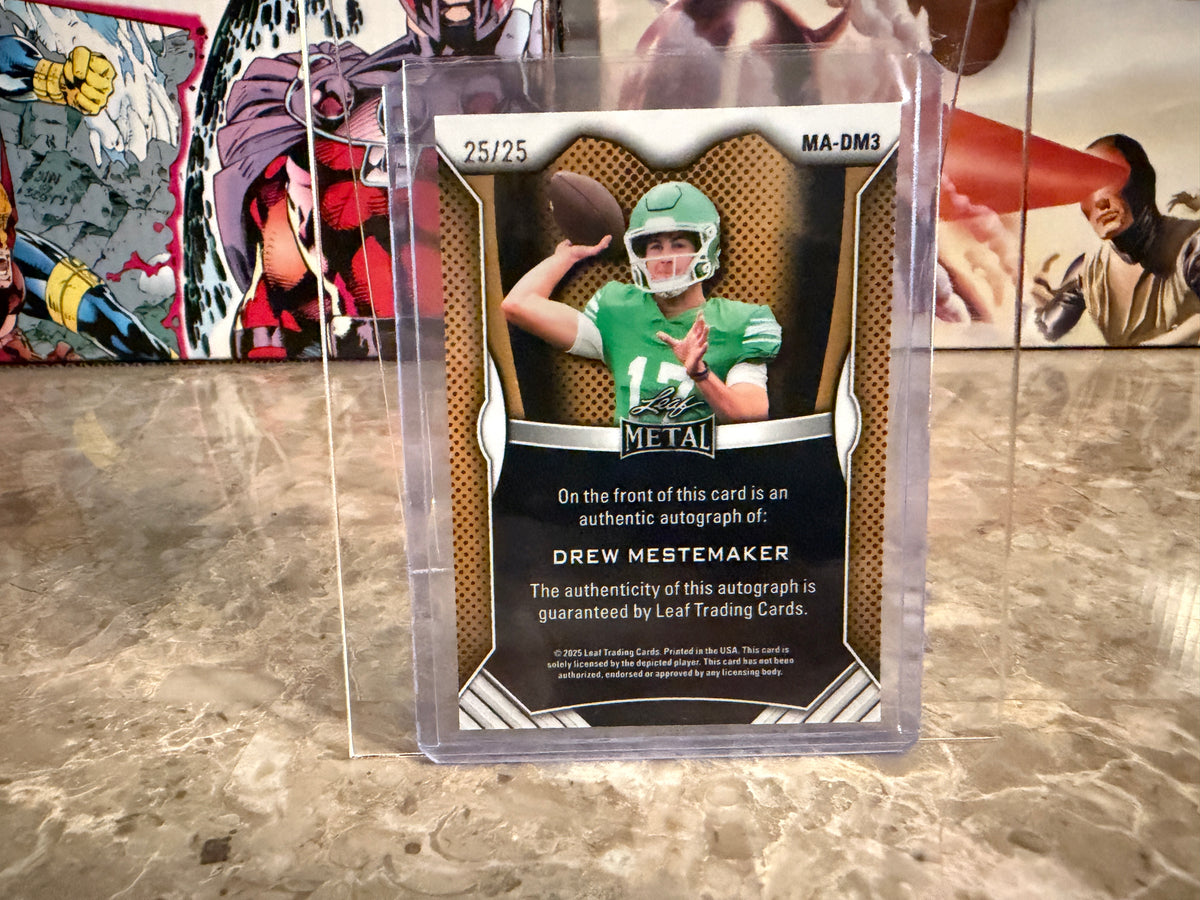 Drew Mestemaker 2026 Leaf Trinity Football Metal Auto On-Card Red 25/25 Bookend