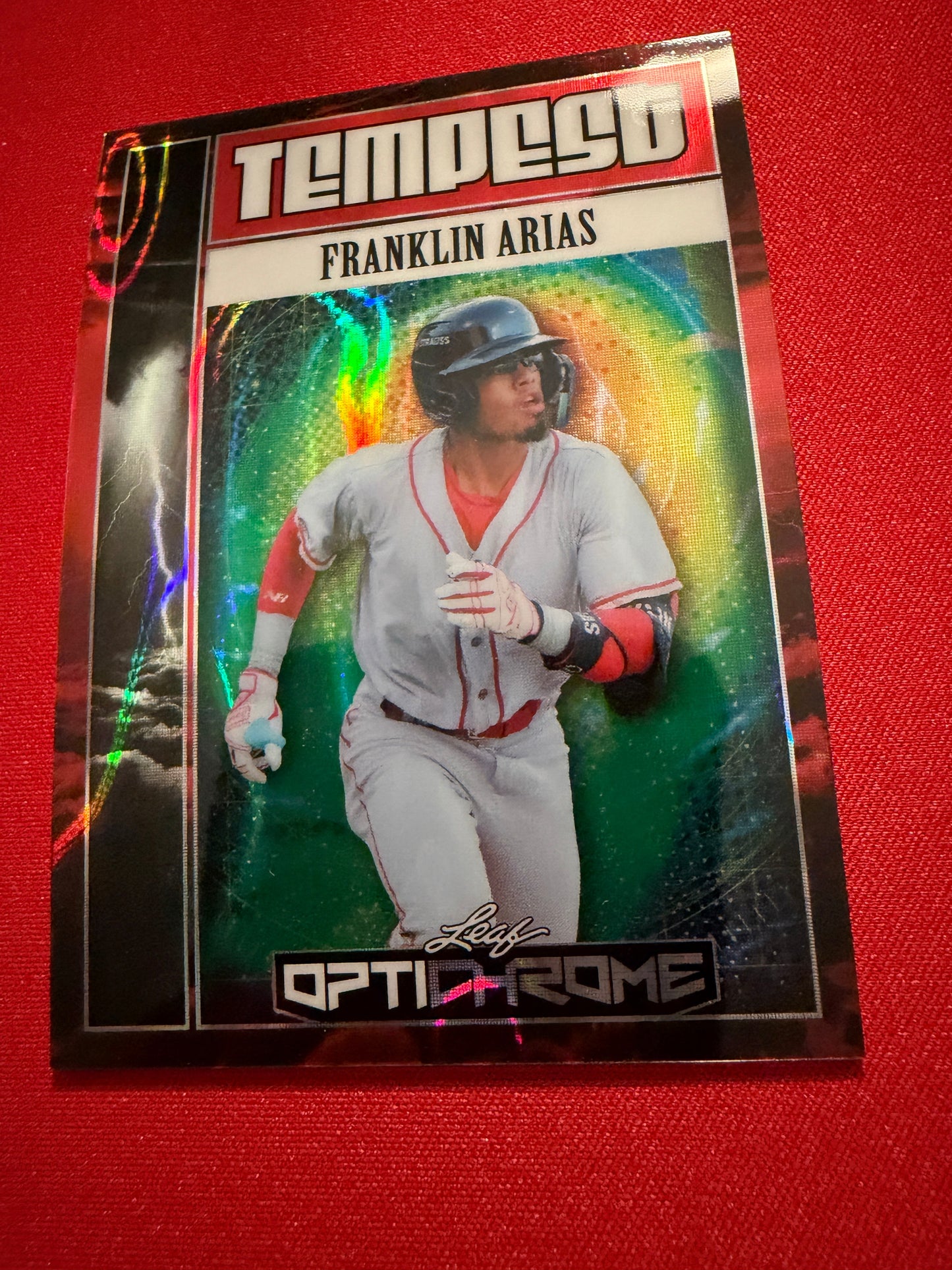 Franklin Arias 2025 Leaf Optichrome Baseball Tempest Auto Red Lava 1/1
