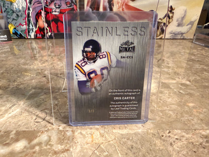 Chris Carter 2026 Leaf Metal Football Stainless Auto Gold Super Prismatic 1/1