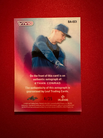 Ethan Conrad 2026 Leaf Vivid Teal Auto /35 Chicago Cubs 1st Round Pick