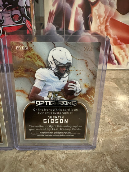 2026 Leaf Optichrome Quentin Gibson 2-Card Lot Gold 1/1 & Blue Crystal Auto /5