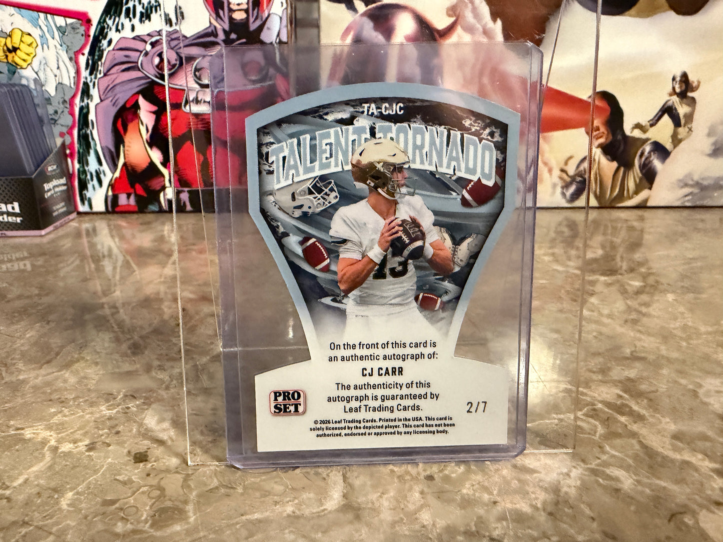 2026 Leaf Pro Set Metal Football CJ Carr Talent Tornado Auto Purple /7