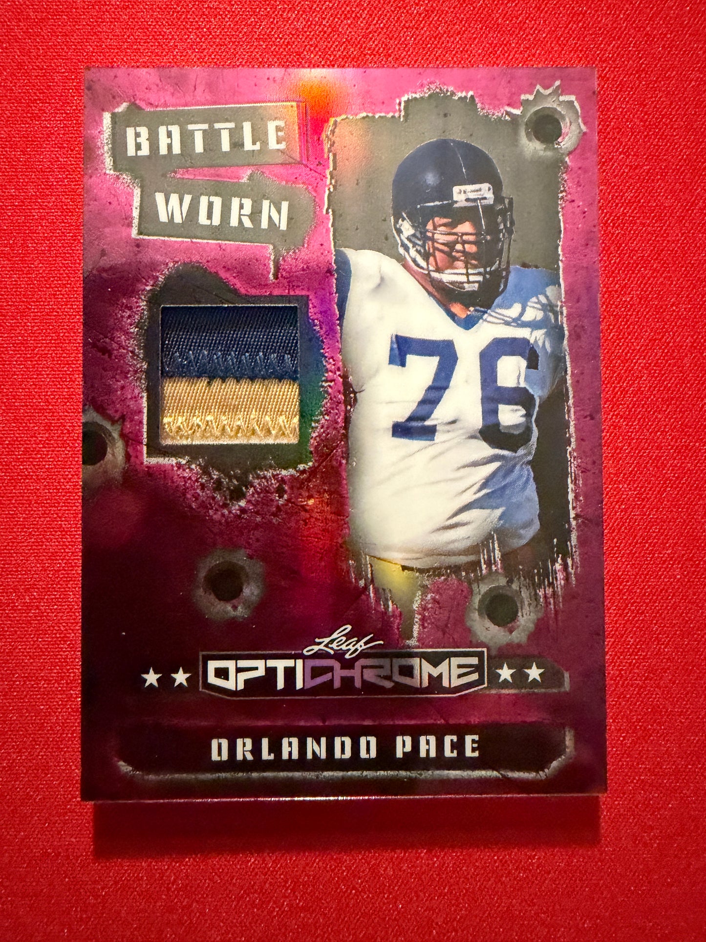 Orlando Pace 2026 Leaf Optichrome Battle Worn Game-Used Multicolor Patch /6