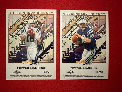 Peyton Manning 2026 Leaf Paydirt Football A Legendary Journey Orange Parallel Two-Card Lot