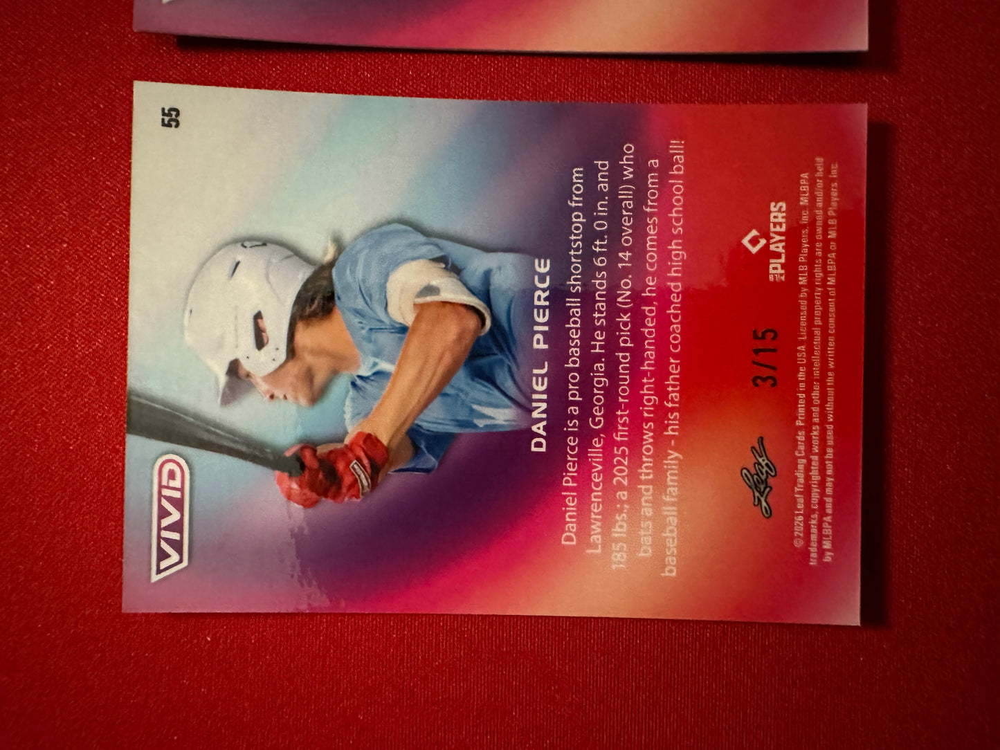 Daniel Pierce 2026 Leaf Vivid Baseball Two-Card Premium Retail Lot
