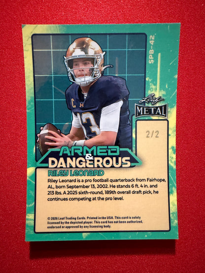 2026 Leaf Metal Football Riley Leonard Armed & Dangerous Black Shimmer 2/2