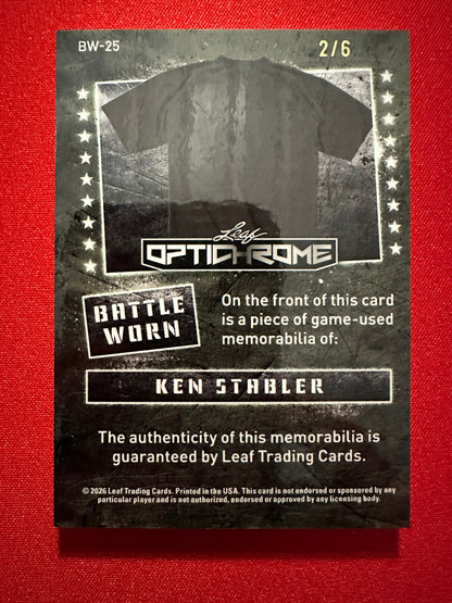 2026 Leaf Optichrome Ken Stabler BATTLE WORN PATCH /6 PINK PRISMATIC HOF