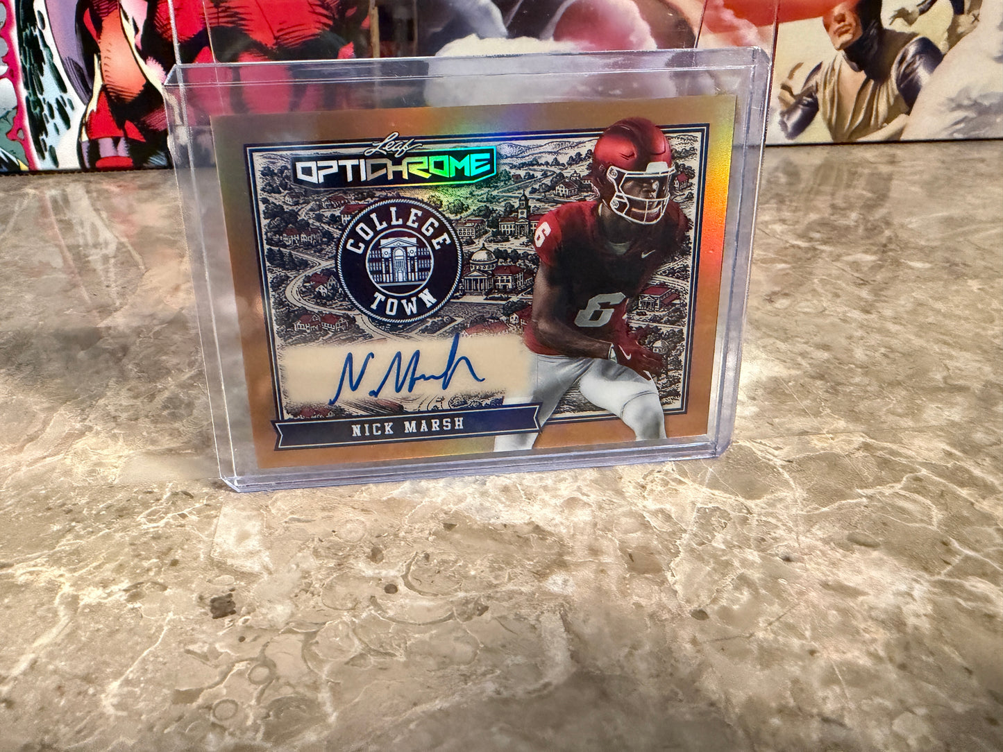 Nick Marsh 2026 Leaf Optichrome Football College Town Gold Prismatic 1/1 Auto