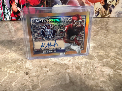 Nick Marsh 2026 Leaf Optichrome Football College Town Gold Prismatic 1/1 Auto