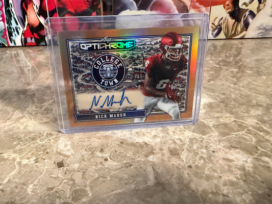 Nick Marsh 2026 Leaf Optichrome Football College Town Gold Prismatic 1/1 Auto