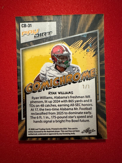 Ryan Williams 2026 Leaf Paydirt Football Comichrome Gold Super Prismatic 1/1