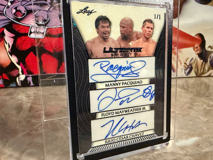 Manny Pacquiao Floyd Mayweather Chavez 2026 Leaf Ultimate Sports 3 Black 1/1