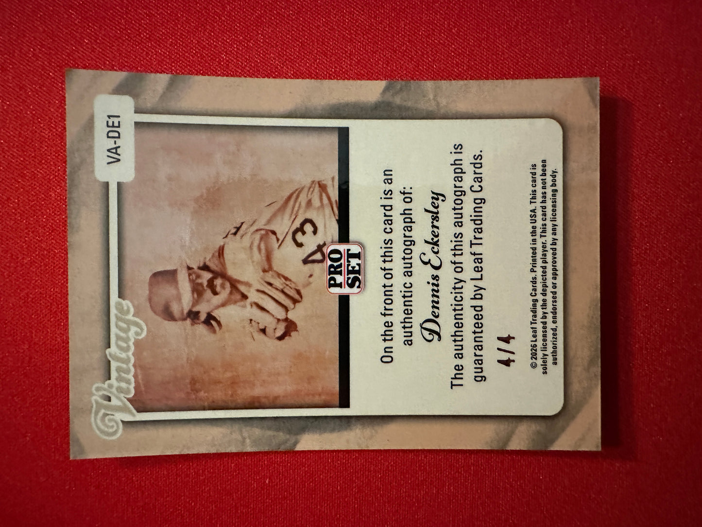 Dennis Eckersley 2026 Pro Set Vintage Orange AUTO 4/4 Athletics HOF Icon