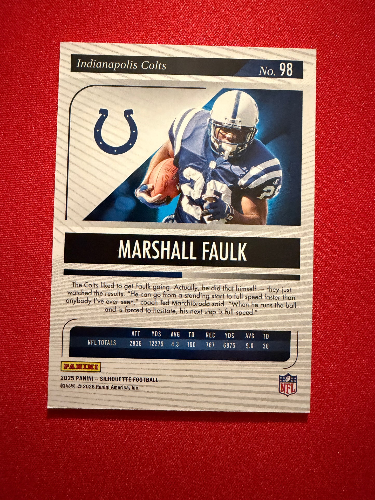 Marshall Faulk 2025 Panini Silhouette Football Base Blue Color Match /99 #98