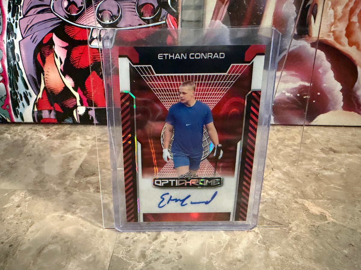 Ethan Conrad 2025 Leaf Optichrome Baseball Base Auto Red Lava 1/2